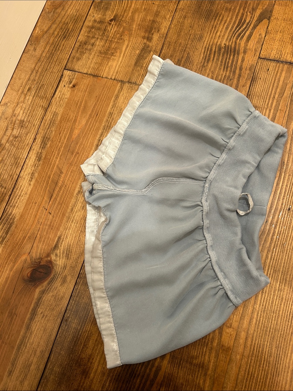 Light Gray Satin Shorts with Dusty Blue Waistband - Picture 5 of 5